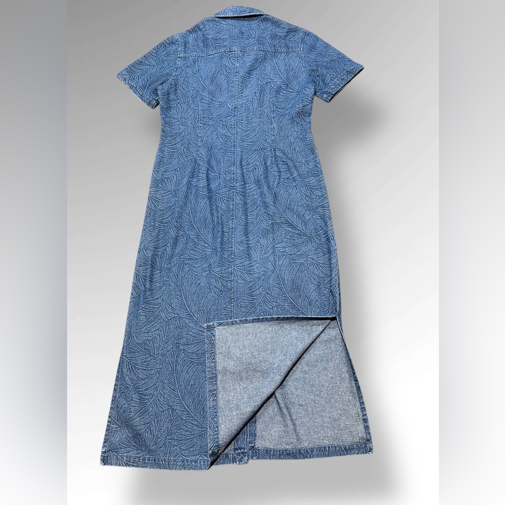 Coldwater Creek Denim Dress Small Floral Print Buttons Long Jean Classic - Picture 7 of 7